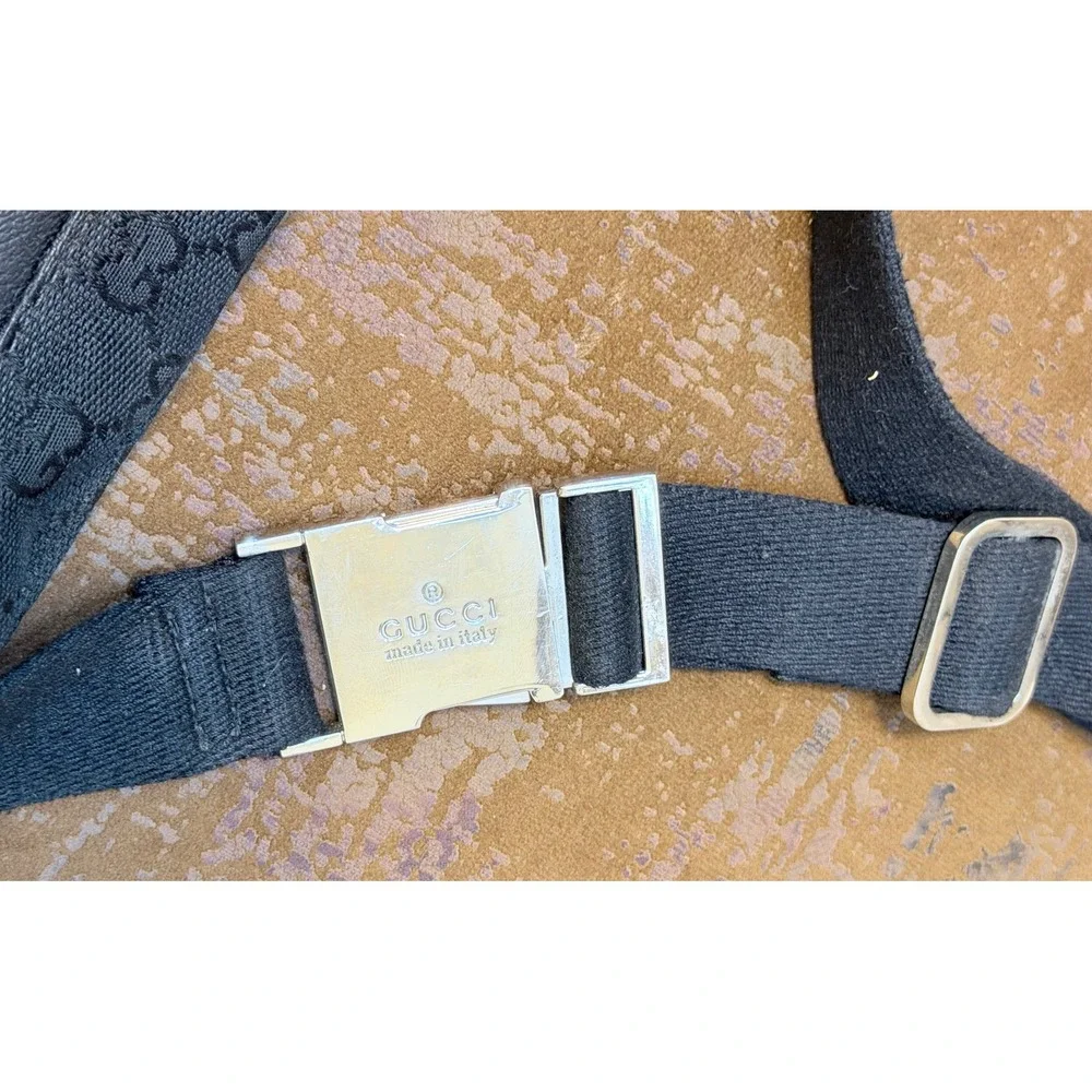 Gucci GG Monogram Canvas Waist Bag Black Belt Bag 001-3306 002436 Vintage Italy